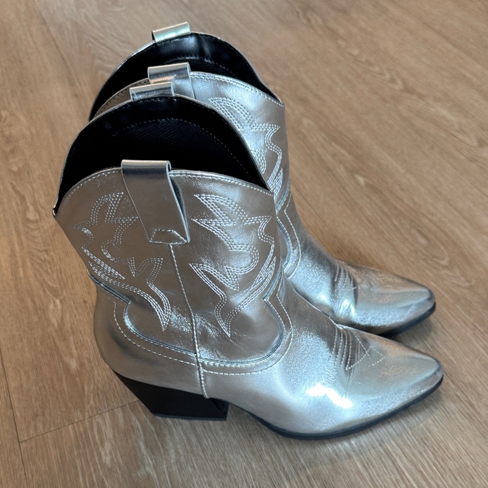 Soda Metallic Silver Ankle Booties